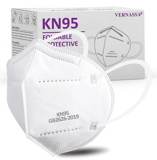 VERNASSA KN95 Face Mask 50 Pcs, 5-Ply Breathable KN95 Masks, Filter Efficiency≥95% Against PM2.5, Individually Wrapped, Disposable White Face Masks