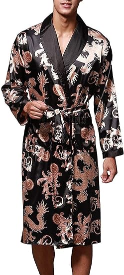 VERNASSA Mens Satin Robe Silk Long Sleeve Kimono Bathrobe Sleepwear Loungewear